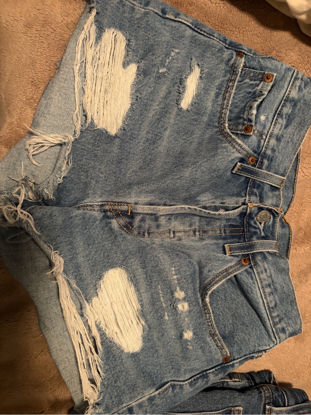 Levis 501 Distressed Light Blue Denim Shorts - Women